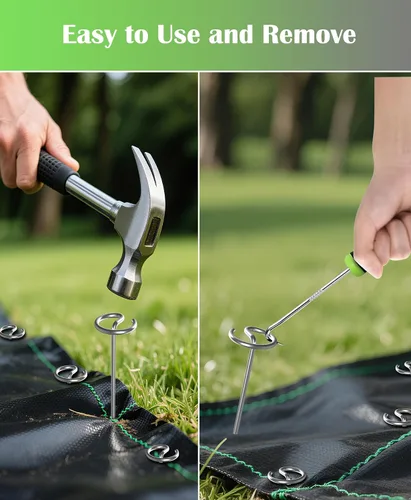 Miniatura 2 de 50 grapas de paisaje + 1 gancho de púa, estacas de tela de paisaje con parte superior circular, grapas de jardín galvanizadas de 6 pulgadas