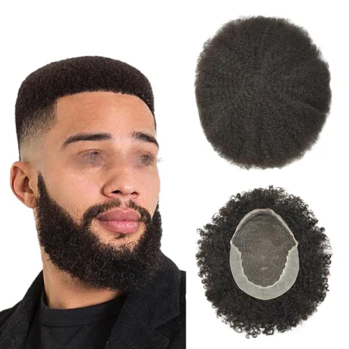 Miniatura 24 de LYRICAL HAIR Afro Kinky Curly Toupee – Cabello humano brasileño para hombre Toupee HD encaje frontal – Afro Americano Hombres Afro Ondulado Sistema