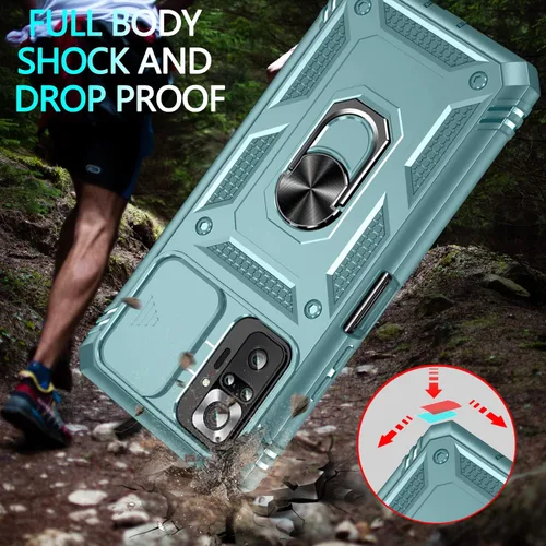 Miniatura 2 de Funda Xiaomi Redmi Note 10 Pro/Pro MAX con 3 protectores de pantalla de vidrio templado, soporte de anillo incorporado + cubierta de cámara, Verde