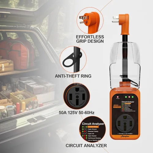 Miniatura 5 de Marsflex Protector de sobretensiones para RV, analizador de circuito de 15 amperios a 50 amperios, protección contra sobretensiones de 8000 julios