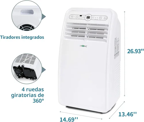 Miniatura 7 de Uhome 2024 Nuevo Aire Acondicionado Portátil, Unidad de AC Compacta de 8000 BTU con Enfriamiento, Deshumidificador, Ventilador, Control Remoto y Kit