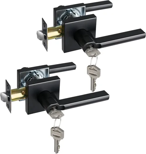 Miniatura 66 de Manija de Puerta de Paso (Sin Cerradura), Mango Cuadrado Interior de Servicio Pesado para Pasillo y Closet, Negro Mate, Reversible para Diestros