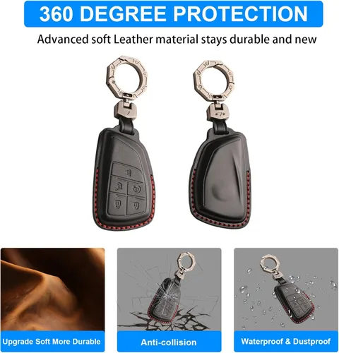 Miniatura 4 de QBUC Funda para llavero de cuero genuino Chevy, funda inteligente para llavero compatible con Chevy 2025 2024-2021 Tahoe Suburban GMC Yukon GM