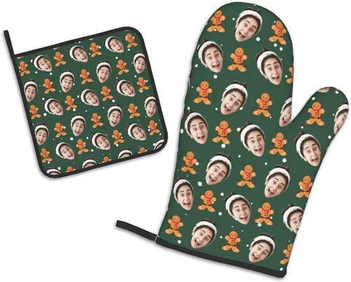 Miniatura 12 de Manoplas de horno personalizadas para Navidad, juego de guantes de horno personalizados y soportes para ollas con foto, divertidos regalos