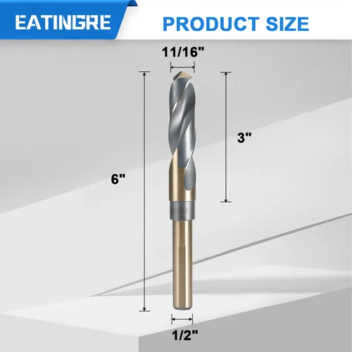 Miniatura 2 de Broca de 11/16 pulgadas, broca de acero de alta velocidad con vástago de 1/2 pulgada, brocas HSS 4241 negro y dorado para acero suave, metal