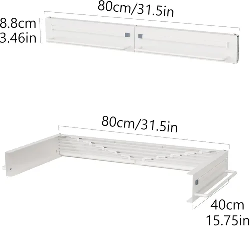 Miniatura 3 de JOOM Estante de secado de ropa plegable, estante de secado montado en la pared, estante de secado de ropa, 31.5 pulgadas de ancho, 5 varillas