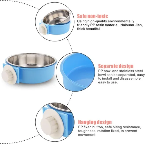 Miniatura 5 de Cuenco extraíble de acero inoxidable para perros, comedero de alimentos y agua, taza para gatos, cachorros, pájaros, mascotas (grande, azul)