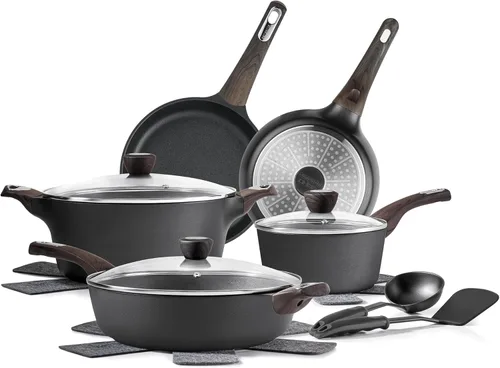 SENSARTE Juego de ollas y sartenes antiadherentes, no tóxicos, juegos de utensilios de cocina de inducción saludables, juego de cocina antiadherente