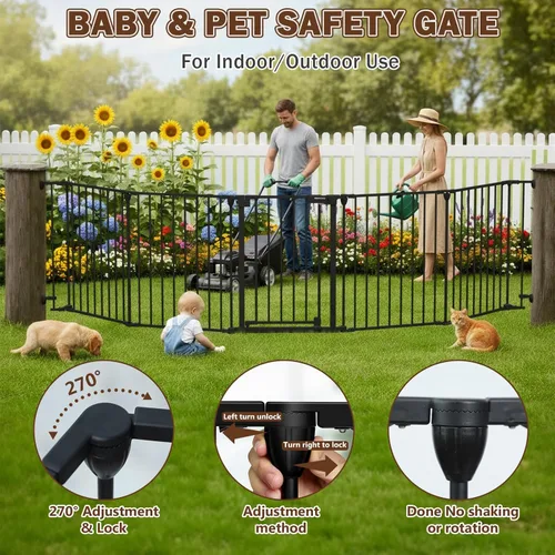 Miniatura 5 de Mumeasy Puerta de bebé extra ancha de 126 pulgadas para puertas, escaleras y chimenea, puerta de seguridad de cierre automático para perros y Negro