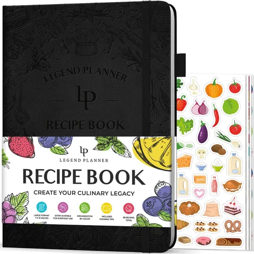 Legend - Libro de recetas familiar en blanco para escribir tus propias recetas, diario de cocina vacío, cuaderno de cocina personalizado, tapa dura,