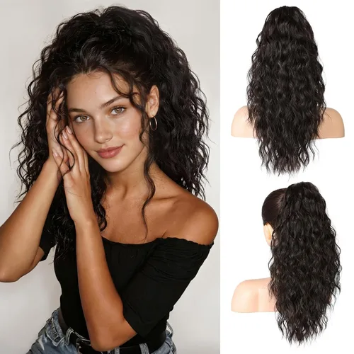 Miniatura 23 de REECHO Extensión de cola de caballo, extensión de cola de caballo de 18 pulgadas con clip de garra para mujer, extensiones de cabello largo, rizado