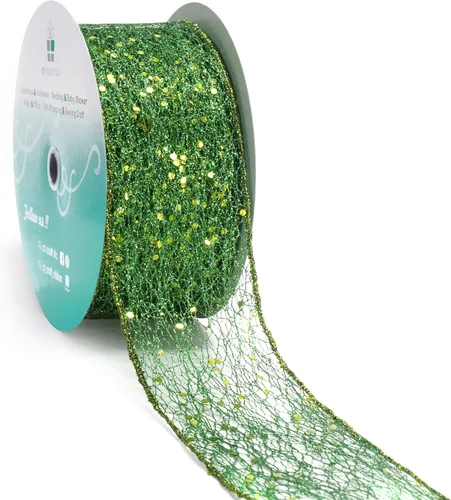 Miniatura 8 de Cinta con alambre de malla brillante con purpurina de 6 x 10 yardas, color negro para decoración del hogar, lazo para envolver regalos