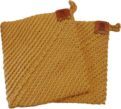 Miniatura 23 de Soportes para ollas de ganchillo hechos a mano, colección de color sólido, algodón de 6 x 6 pulgadas, resistentes al calor, doble capa, lazo