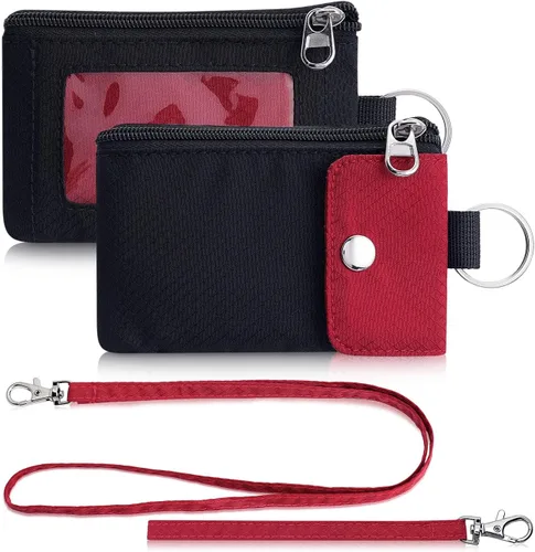 Miniatura 49 de Artpaxy Cartera minimalista para hombres y mujeres, llavero con bloqueo RFID, con cremallera, pequeña cartera con ventana de identificación, 2