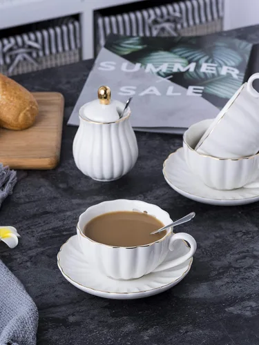 Miniatura 23 de Jusalpha Fine China Juego de Taza de Café/Taza de Té Morada de 8 OZ, Platillo, Cucharas, Tetera y Cremera, 17 Piezas (Juego FD-TW17PC, Morado)