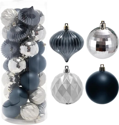 Amooca Adornos de bolas de Navidad, 28 piezas de 2.8 pulgadas/3.15 pulgadas, inastillables, juego de bolas brillantes mate multiformas, colgantes de