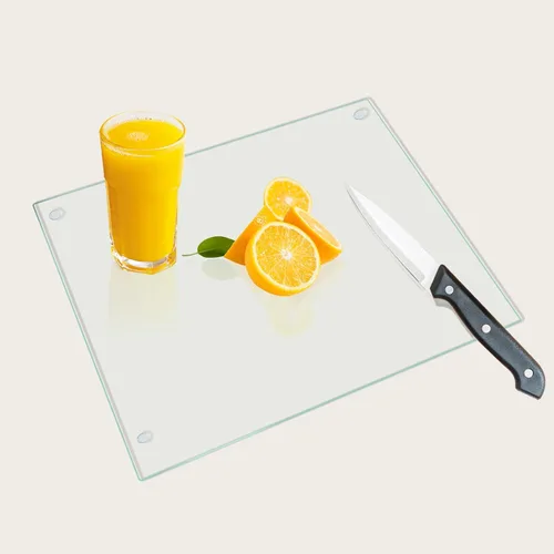 Miniatura 11 de Tabla de cortar de vidrio templado Mymonfif para cocina, tabla de vidrio transparente para encimera, resistente al calor, con pies antideslizantes
