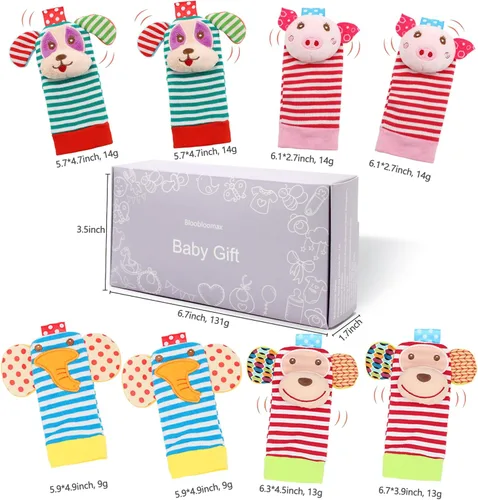 Miniatura 2 de BLOOBLOOMAX Sonajeros de calcetín para bebés 0-24 meses, juguetes educativos de animales para pies de bebé