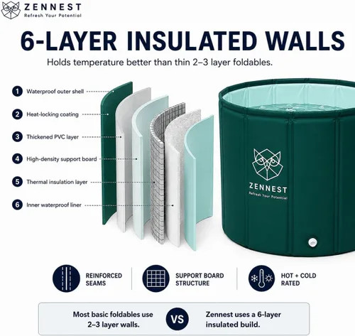Miniatura 6 de Bañera portátil plegable para adultos – Inmersión caliente y fría 2 en 1, Bañera plegable para adultos de gran capacidad de 105 galones, Tina