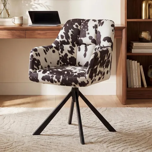 Miniatura 9 de EALSON Cómoda silla de escritorio de cuero, moderna silla de trabajo para computadora, sin ruedas, silla giratoria con brazo de respaldo medio