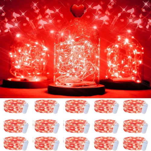 Miniatura 12 de SmilingTown 15 paquetes de luces de cadena de hadas, 6.6 pies, 20 luces LED, funciona con pilas, alambre de cobre plateado, luces de cadena Azul