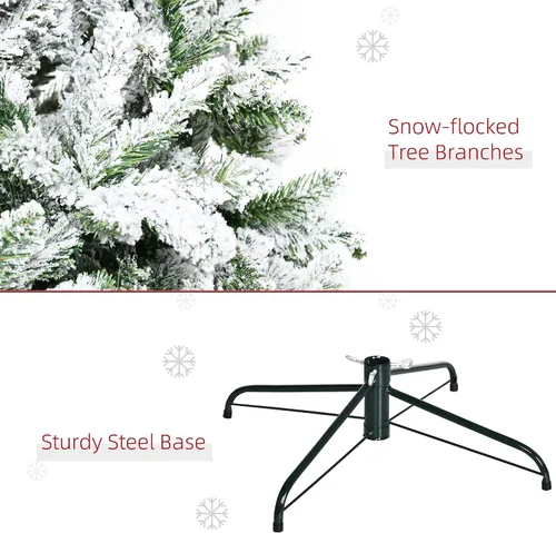 Miniatura 6 de HOMCOM Árbol de Navidad artificial de pino flocado de nieve sin luz de 9 pies de alto con ramas realistas, verde