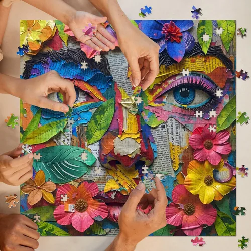 Miniatura 7 de Rompecabezas de ojos de flores para adultos de 1000 piezas, rompecabezas de arte abstracto colorido desafiante, rompecabezas degradados difíciles