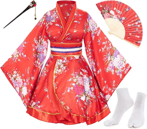 Miniatura 2 de Elibelle Juego de calcetines de seda plegables de seda para mujer, estilo kimono de anime japonés