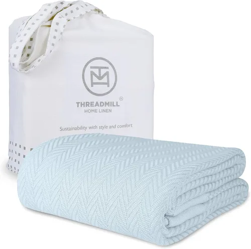 Miniatura 9 de Threadmill Home - Manta de lino de tamaño King, 100% algodón, color blanco, con diseño espiga., Algodón, Plateado, gemelo Gris claro