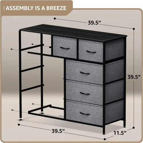 Miniatura 3 de Sorbus - Cómoda con 9 cajones para dormitorio, pasillo, armario, organización de oficina, marco de acero, parte superior de madera, contenedores