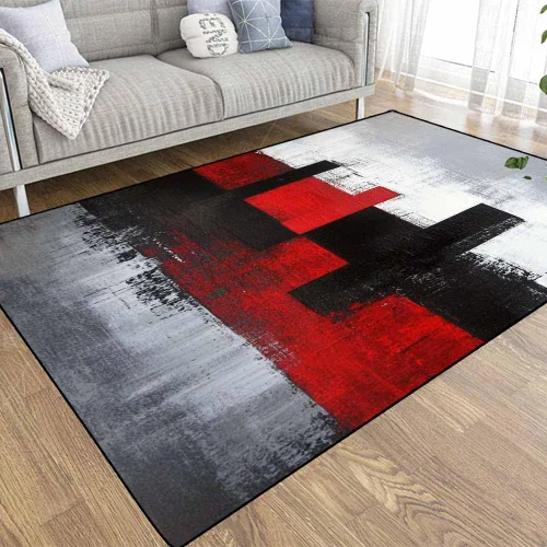 Miniatura 55 de TOMWISH - Alfombra abstracta pintada a mano en blanco y negro con pintura dorada, sala de estar, dormitorio, decoración de suelo, alfombra