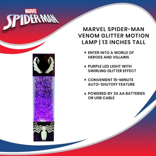 Miniatura 5 de Ukonic Marvel Spider-Man Venom - Luz de humor con purpurina Lámpara de mesa de noche con luz LED para dormitorio, escritorio, sala de estar