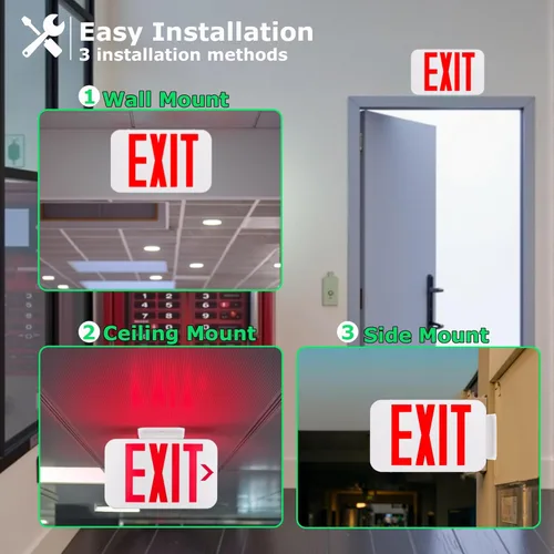 Miniatura 4 de LIT-PaTH Letrero LED de salida, luz de salida de emergencia con baterías de respaldo, doble cara, iluminación de salida de letra roja estándar