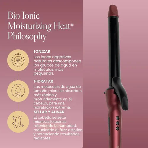 Miniatura 7 de Bio Ionic Rizador de Cilindro Largo, Rizador de Pelo con Tecnología de Calor Húmedo y NanoIónico MX, Varita Rizador Versátil Velvet Rouge Edición