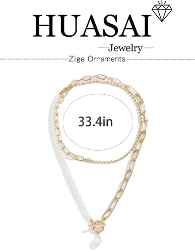 Miniatura 7 de HUASAI Collar de oro en capas para mujer, collar bohemio con cuentas de turquesa, collar largo con dije de moneda, collar bohemio en capas
