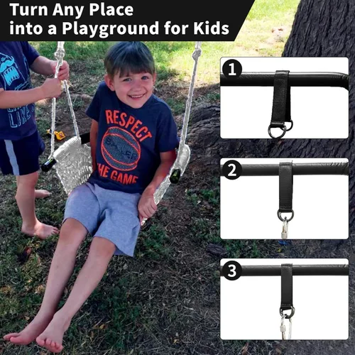Miniatura 8 de Hi-Na Columpio de árbol para niños, asiento de columpio de cuerda ajustable para niños pequeños con ganchos de resorte y correas, capacidad de 440