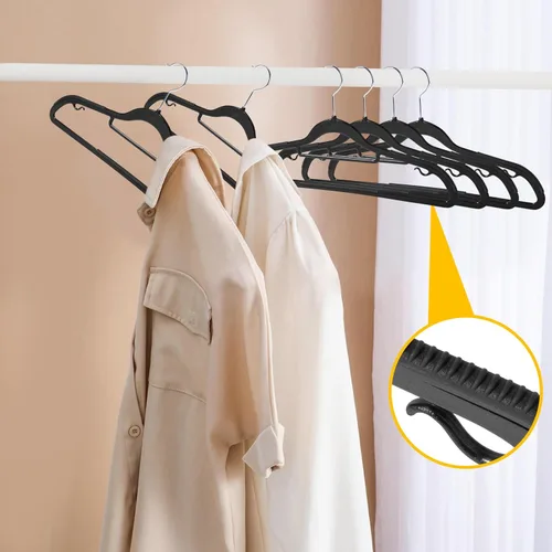 Miniatura 3 de Perchas de ropa de calidad, paquete de 50 unidades, perchas de plástico sin terciopelo para ropa, juego de perchas resistentes para abrigos, perchas