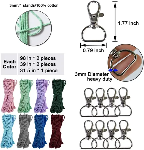 Miniatura 5 de suo long Kits de macramé para adultos principiantes para hacer 8 llaveros de macramé con hilo de 0.118 pulgadas premedido, llavero de metal, libro
