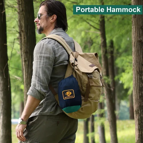 Miniatura 5 de Hamaca de camping con red, hamacas ligeras portátiles de viaje con correas para árboles y mosquetones sólidos en forma de D, hamaca de nailon