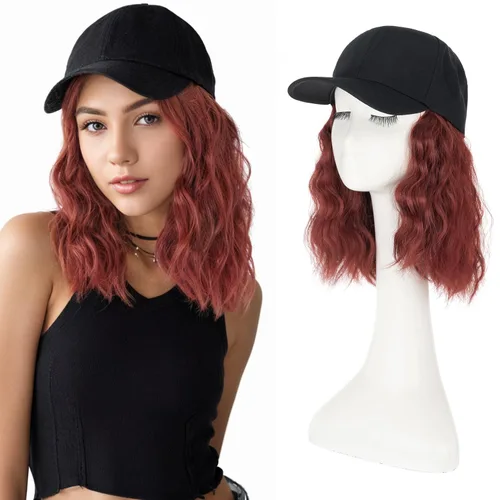 Miniatura 21 de S-noilite Peluca de gorra de béisbol con extensiones de cabello, 8 pulgadas, corta, rizada, ondulada, estilo Bob, peinado, ajustable, con cabello