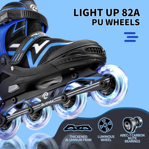 Miniatura 3 de Ruthfot Patines en línea ajustables para niños y niñas con ruedas de luz completa, patines para exteriores para niños y mujeres Azul