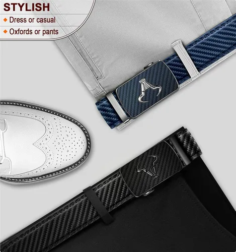 Miniatura 6 de BULLIANT Cinturón para hombre, paquete de 2, cinturón de trinquete de cuero para regalo, pantalones de mezclilla casuales de 1 38 pulgadas, corte