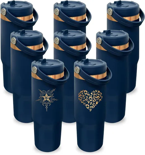 Miniatura 10 de Vaso de 30 onzas con asa superior, vaso aislado al vacío de doble pared con popote abatible, taza de café de viaje de 30 onzas con recubrimiento