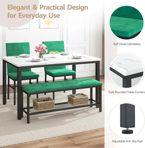 Miniatura 3 de HUGROVE Juego de mesa de comedor de mármol sintético 47.2 para 4, sillas de mesa de cocina con sillas tapizadas de terciopelo, juego de mesa de Verde