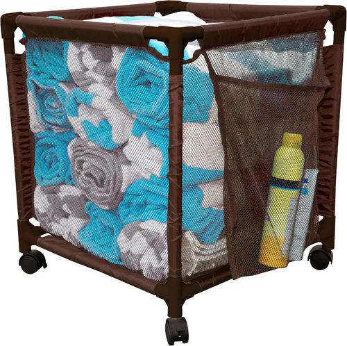 Cubo organizador pequeño con ruedas para piscina, (18 pulgadas de ancho x 18 pulgadas de largo x 20 pulgadas de alto), estilo marrón 417244