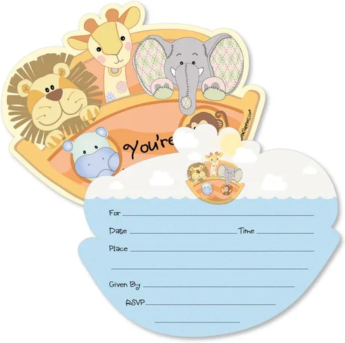 Big Dot of Happiness Noah's Ark - Invitaciones de relleno en forma de - Tarjetas de invitación de baby shower con sobres - Juego de 12