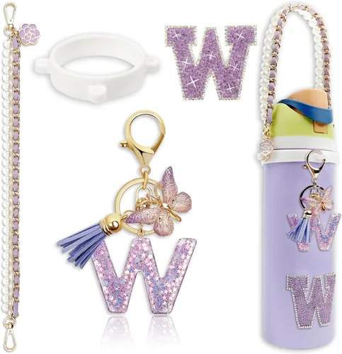 Miniatura 20 de Letter Handle Strap Accessories with Cute Initial Charm Compatible with Owala Water Bottle 24oz 32oz 40oz Owala Kids Púrpura