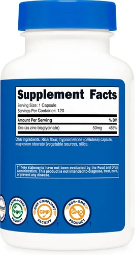 Miniatura 5 de Nutricost Bisglicinato de zinc (50 mg) 120 cápsulas veganas, sin OMG, suplemento sin gluten