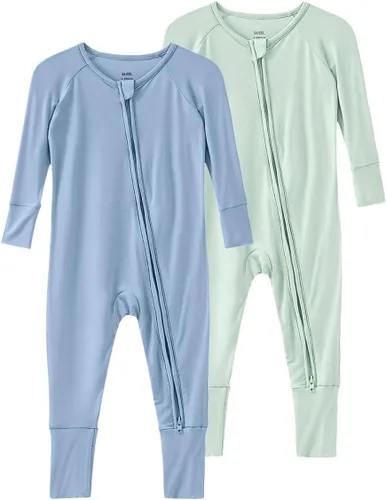 Miniatura 33 de Pijama de viscosa de bambú sin pies para niños y niñas, pijamas con cremallera para dormir y jugar, mameluco - 0-24 meses