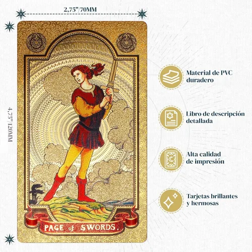 Miniatura 6 de KIINO - Baraja de 78 cartas de tarot con libro guía, diseño de lámina dorada, baraja de tarot para principiantes y jugadores profesionales con caja